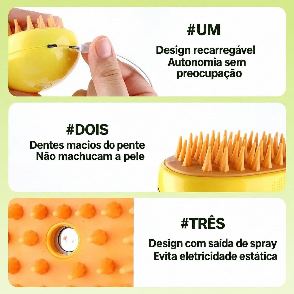 Escova a Vapor Elétrica 3 em 1 para Cães e Gatos