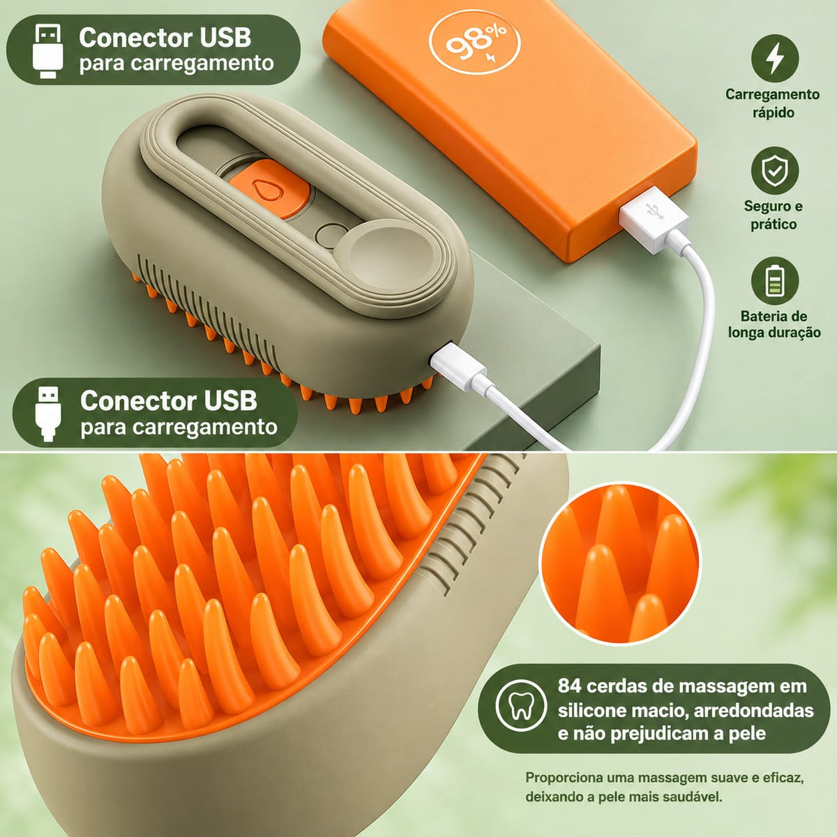 Escova a Vapor Elétrica 3 em 1 para Cães e Gatos