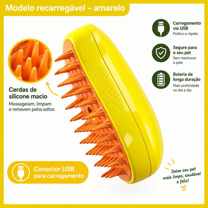 Escova a Vapor Elétrica 3 em 1 para Cães e Gatos