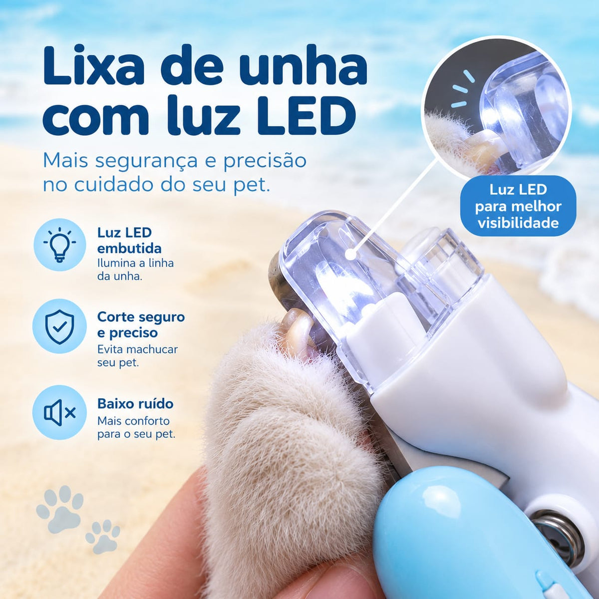 Cortador de Unhas para Pets com Luz LED